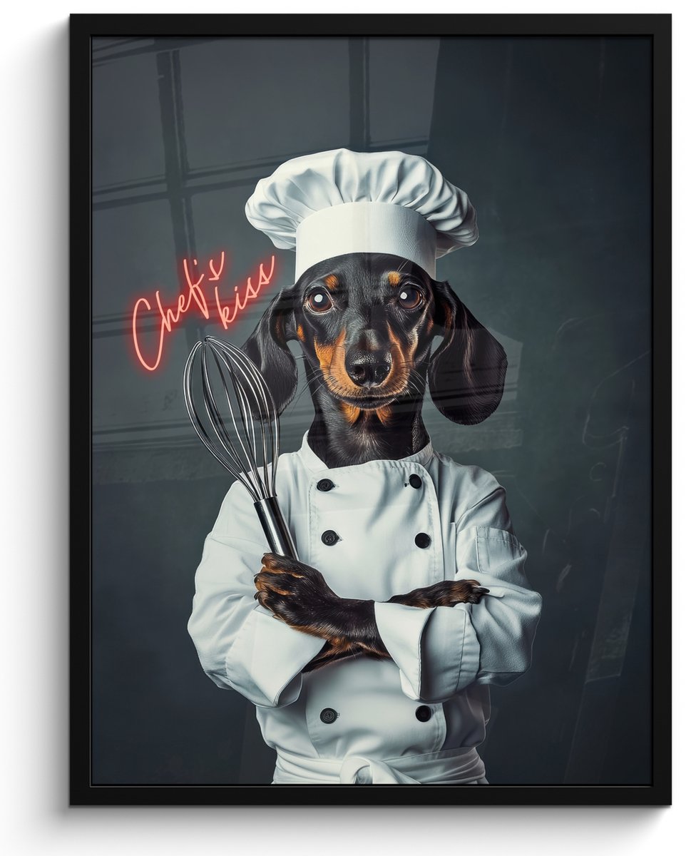 FrameYourWall Poster in lijst - Fotolijst 50x70 cm - Posters - Quote - Neon - Hond - Kokskleding - Posterlijst zwart - Decoratie - Wanddecoratie woonkamer - Muurdecoratie slaapkamer Multicolor