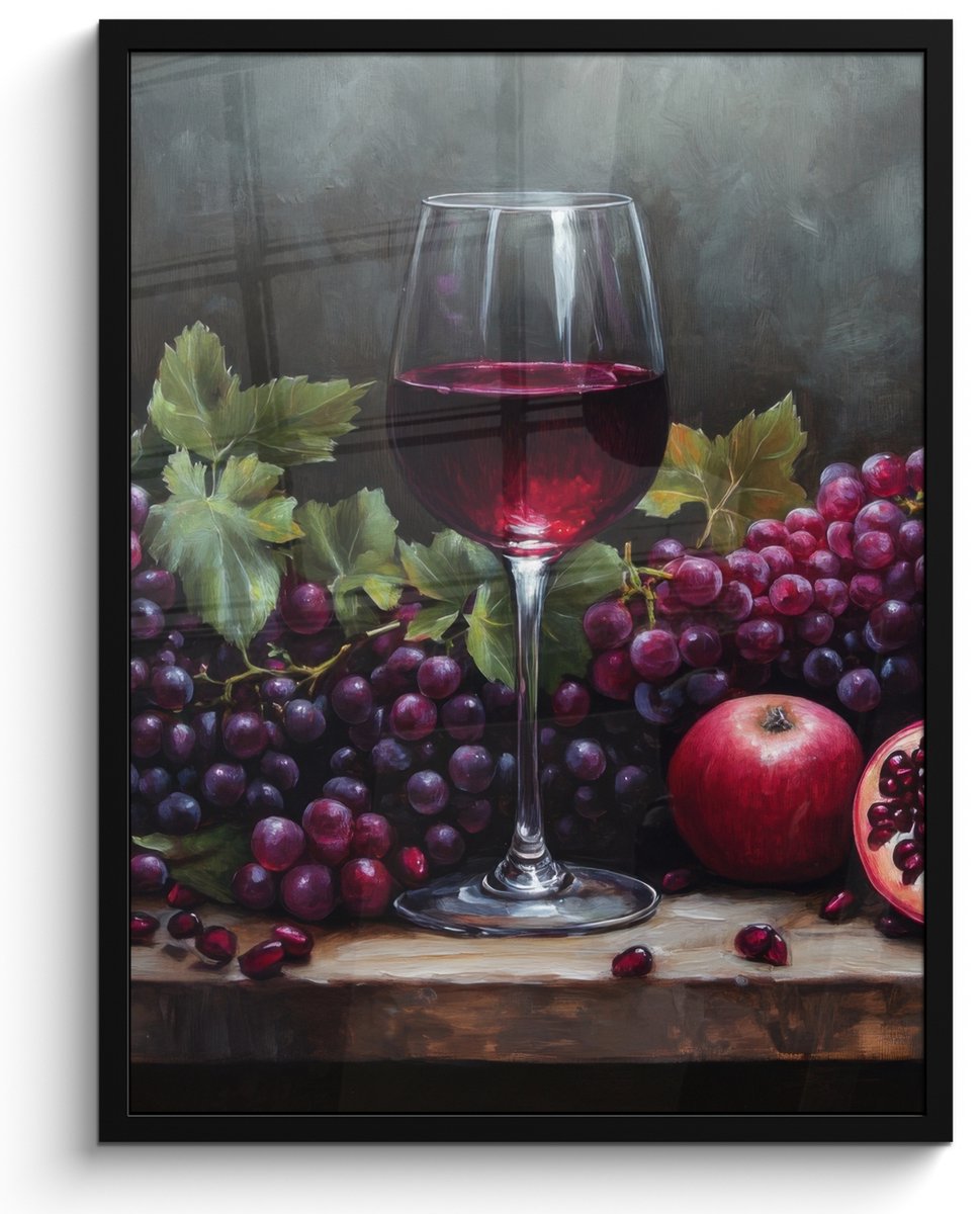 FrameYourWall Poster in lijst - Fotolijst 50x70 cm - Posters - Wijn - Fruit - Stilleven - Posterlijst zwart - Decoratie - Wanddecoratie woonkamer - Muurdecoratie slaapkamer