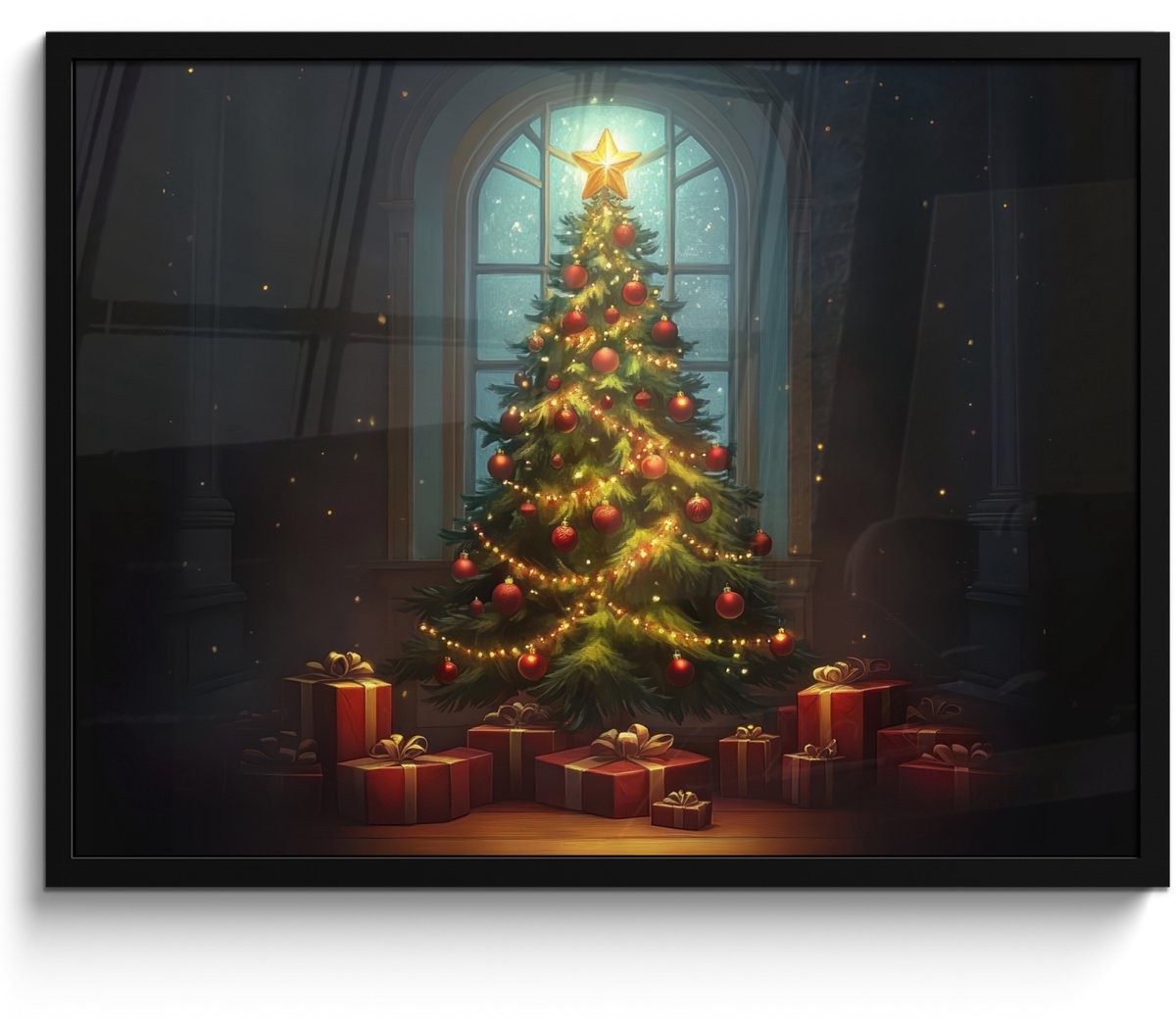 FrameYourWall Poster in lijst - Fotolijst 70x50 cm - Posters - Kerstboom - Cadeau - Kerst - Winter - Posterlijst zwart - Decoratie - Wanddecoratie woonkamer - Kerstdecoratie voor binnen - Kerstversiering - Kerstmis versiering in huis - Christmas tree decorations