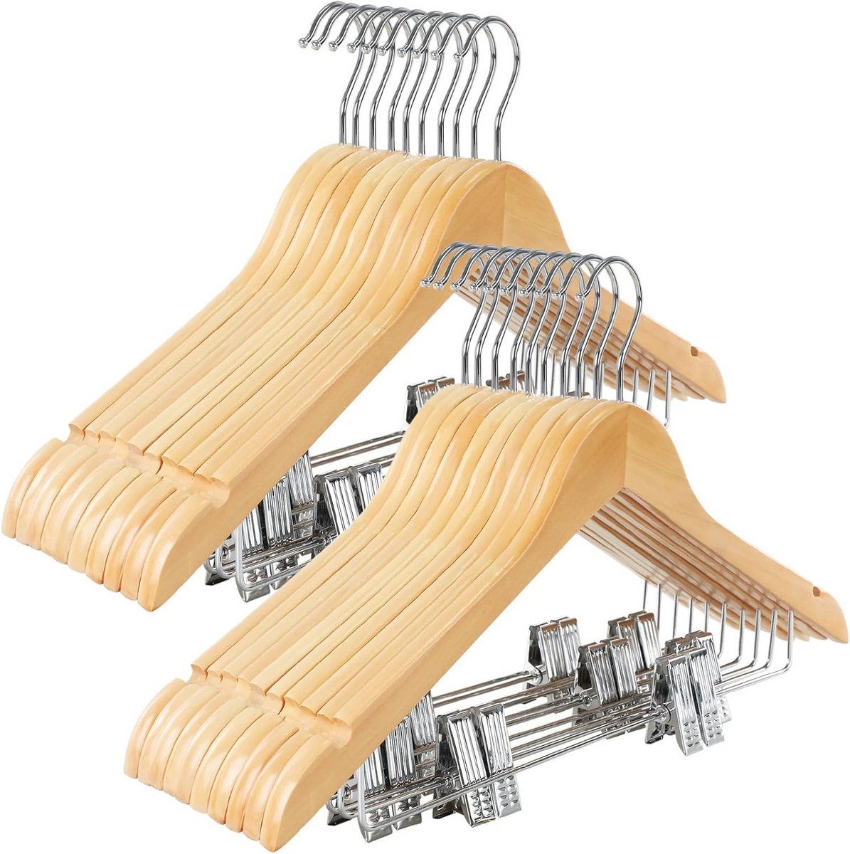 Houten kledinghangers met verstelbare clips 20 stuks 360° draaibare haak