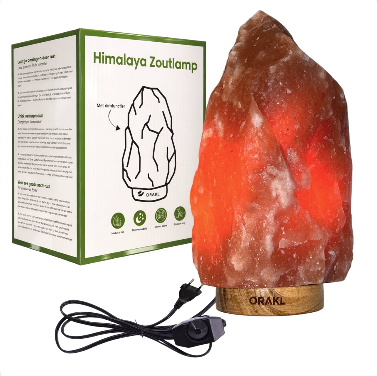 Orakl Dimbare Himalaya Zoutlamp Core - 1-2 KG en ca. 17 cm - Nachtlamp - Tafellamp - Cadeauverpakking Rood