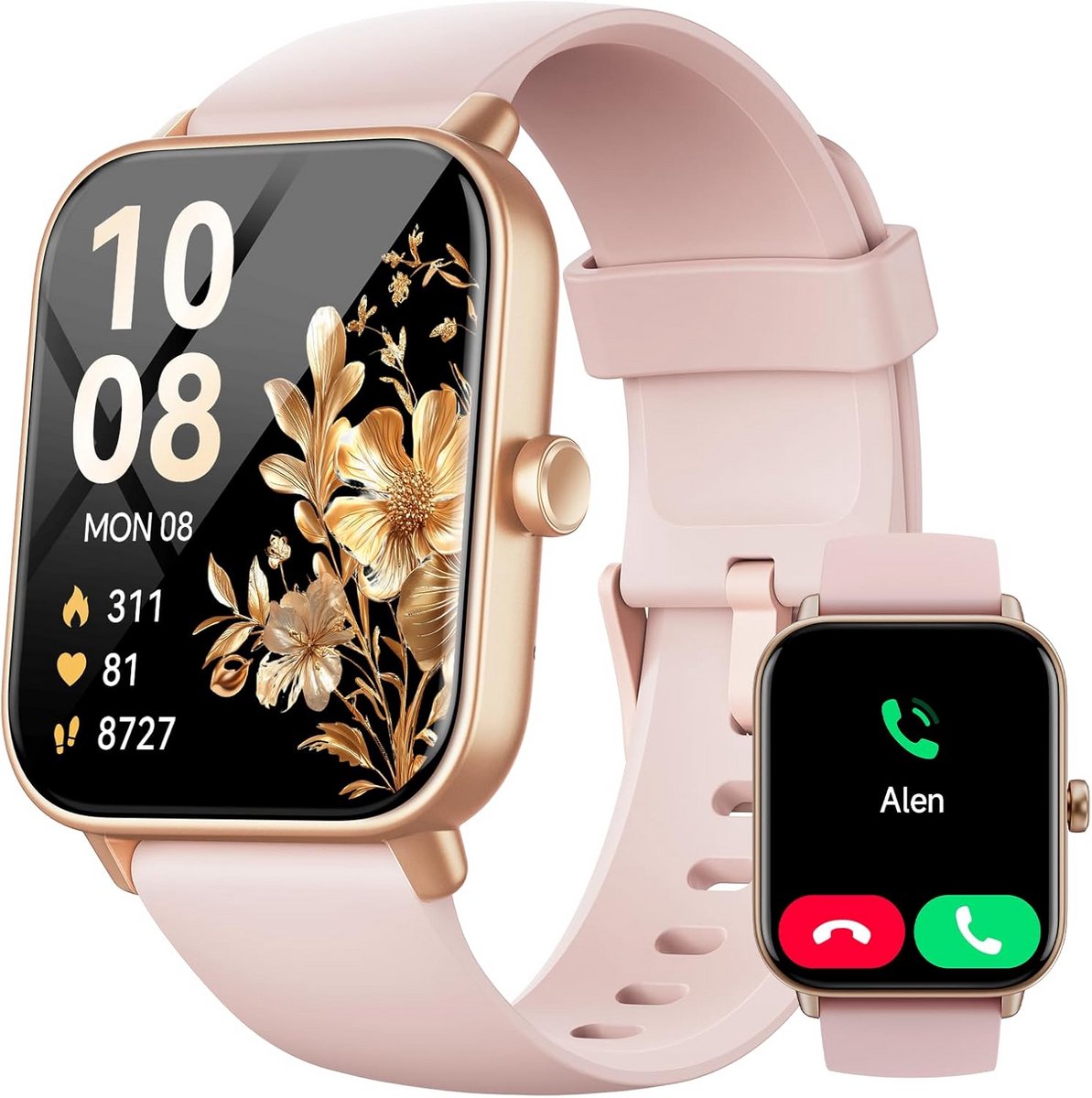 Dames Smartwatch met Hartslagmonitor, SpO2, Slaap- en Stressmeting, 1,8 inch Scherm, 100+ Sportmodi, Menstruatiecyclus Volgen, Alexa, IP68 Waterdicht