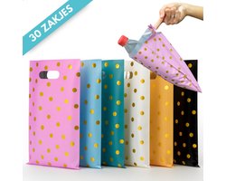 Boncy® Uitdeelzakjes - 30 Traktatie Zakjes in 6 Kleuren - Snoepzakjes voor Uitdeelcadeaus - Cadeauzakjes Kinderfeestje of School - Cadeautasjes Snoep Uitdeel Tasjes - Cadeau Uitdeeltasjes Traktatiezakjes - Plastic Geschenktasjes