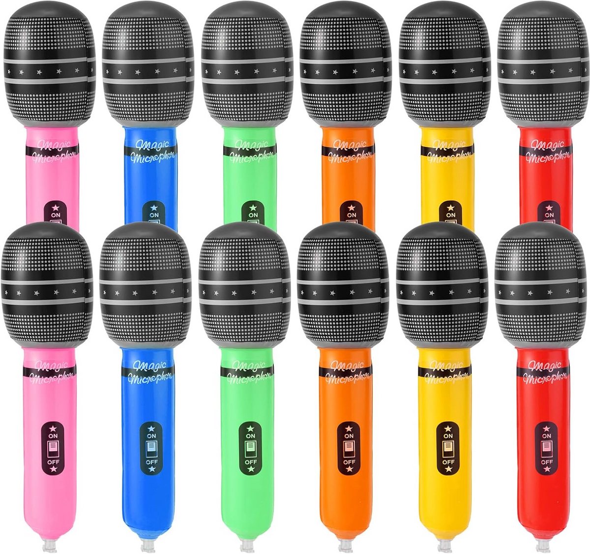 12 Stuks Opblaasbare Microfoons voor Feestjes en Karaoke - Kleurrijk