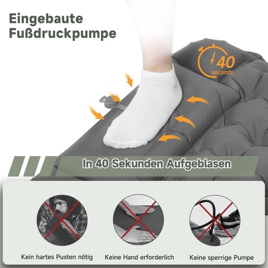 Ultralichte Camping Slaapmat met Voetpomp en Kussen - 10 cm Dik Opblaasbaar Matras van Merkloos — afbeelding 2