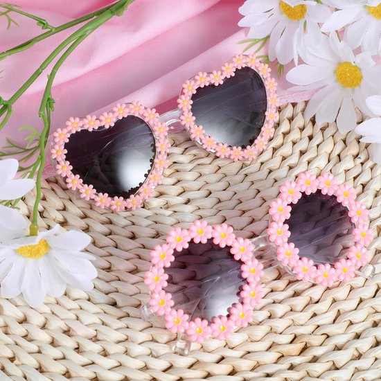 Set van 2 Kinderzonnebrillen Roze Rond & Hartvormig met Roze Print voor Meisjes van Merkloos — afbeelding 2