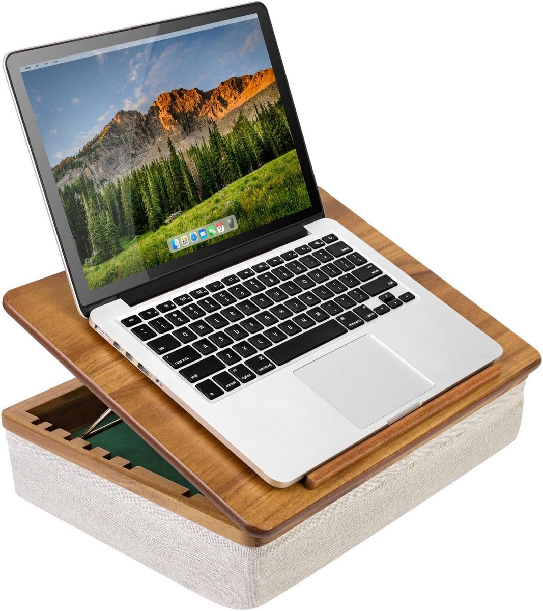 Acacia Houten Scheve Lap Bureau met Laptopopslag tot 17,3 Inch