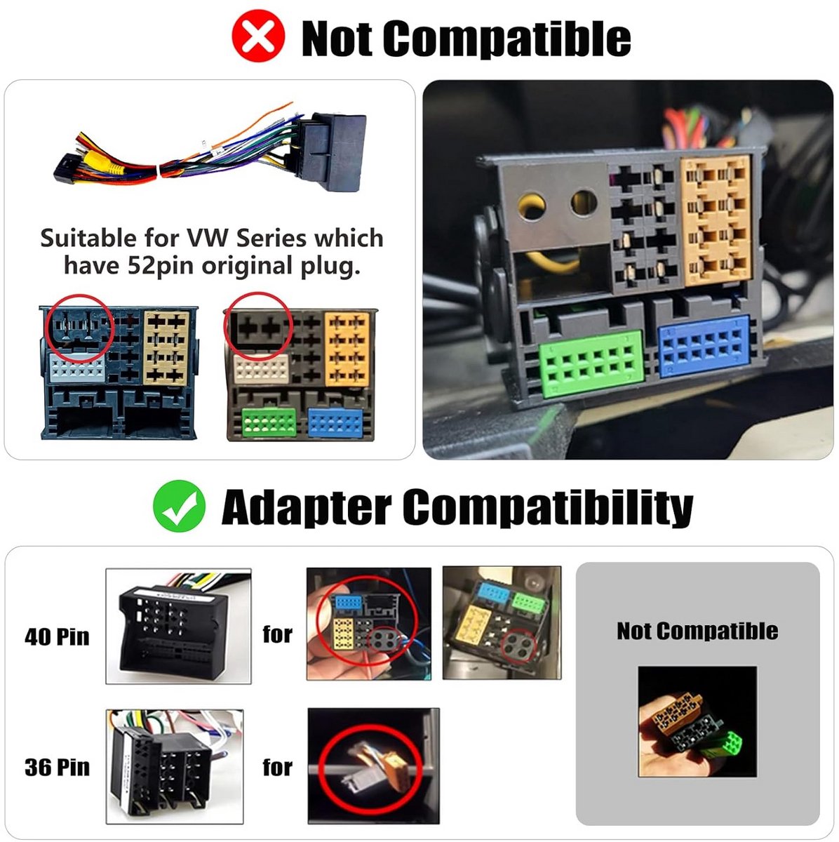 ISO Adapterkabel 36/40 PIN Autoradio Kabelboom voor VW Golf Skoda Seat Passat Android Radio