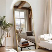 Miroir de Passage Luxe 160x60 cm – Grand Miroir en Arche Debout & Mural – Miroir en Arche Moderne – Miroir Design Minimaliste avec Bordure Métallique – Goud