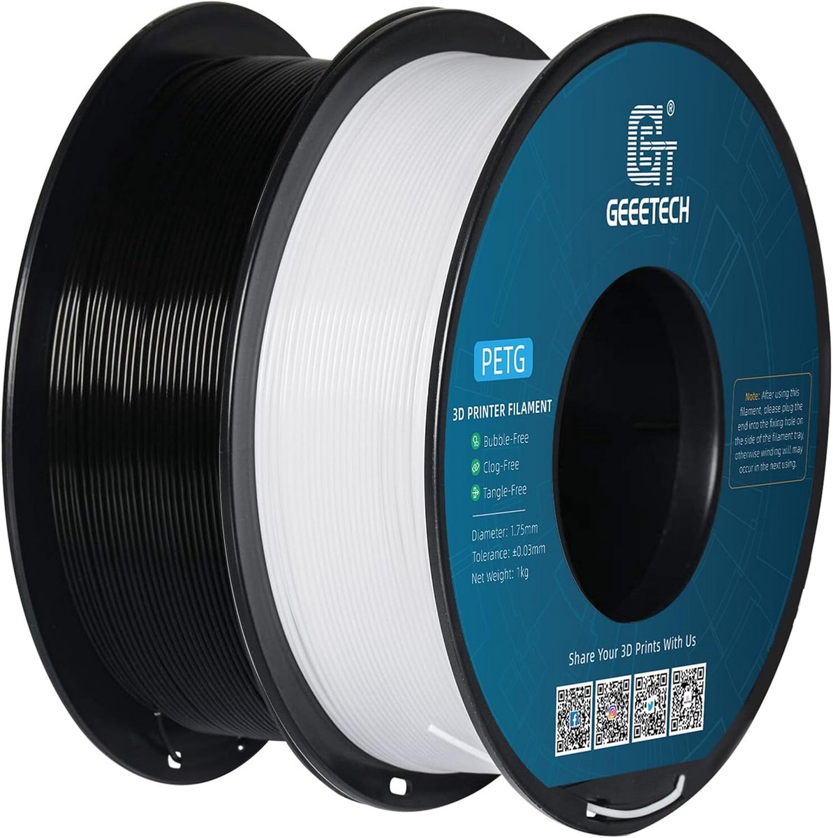 3D-printerfilament PETG 1,75 mm - 2 kg Set Wit en Zwart