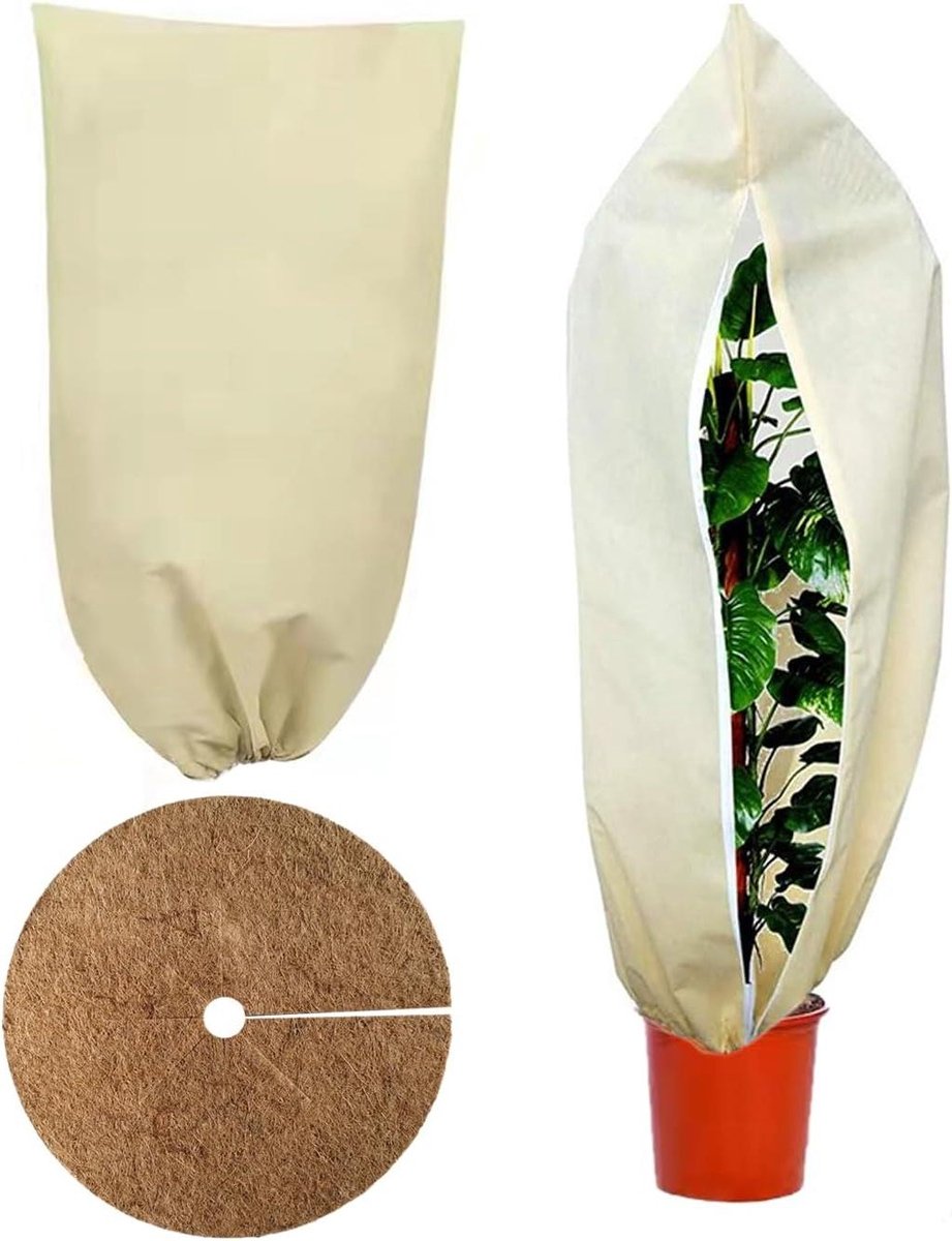 Winterbeschermhoes voor potplanten met kokosrasp-bloempot-mat en trekkoord, bescherming tegen kou en vorst. Gemakkelijke tuinplantbescherming.