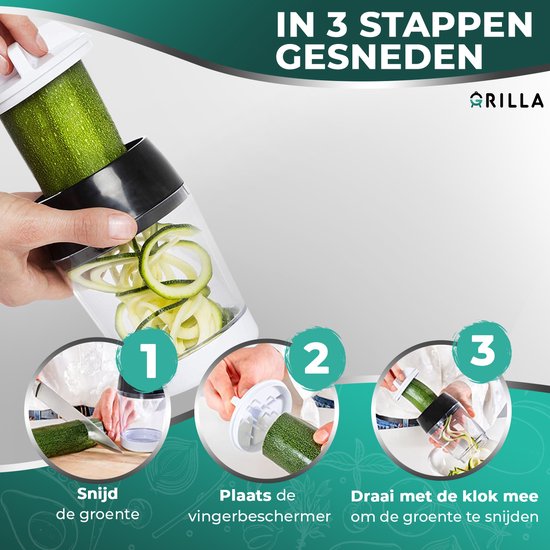 Grilla Spiraalsnijder - Spirelli - Spiralizer voor Groenten - Courgettesnijder Spiraal - Dunschiller - Zwart