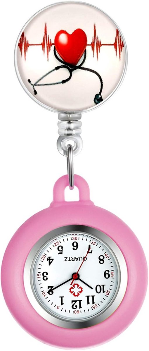 Intrekbaar Verpleegsterhorloge met Hartpatroon - Siliconen Clip-on Zakhorloge voor Dames en Heren