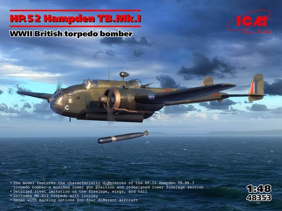 ICM Modelbouwpakket Militaire voertuigen - 48353 HP.52 Hampden TB.Mk.I WWII - Britse Torpedobommenwerper Plastic - 1:48 - Modelbouw