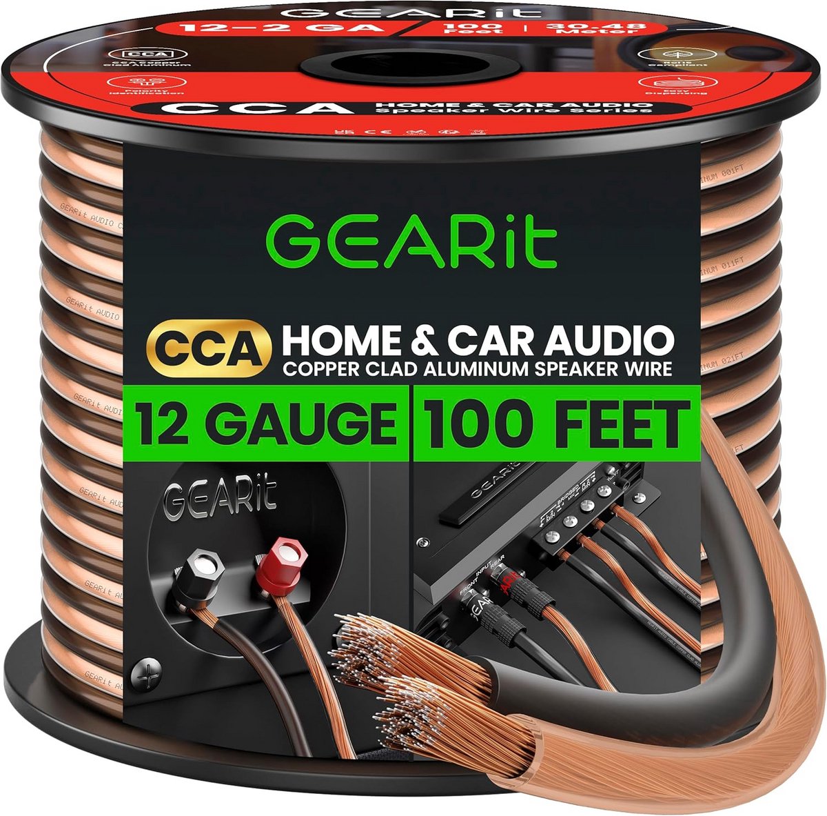 12AWG Luidsprekerkabel 30,5 Meter (100ft) Zwart - 2x4mm² Koper CCA voor Hifi & Home Cinema