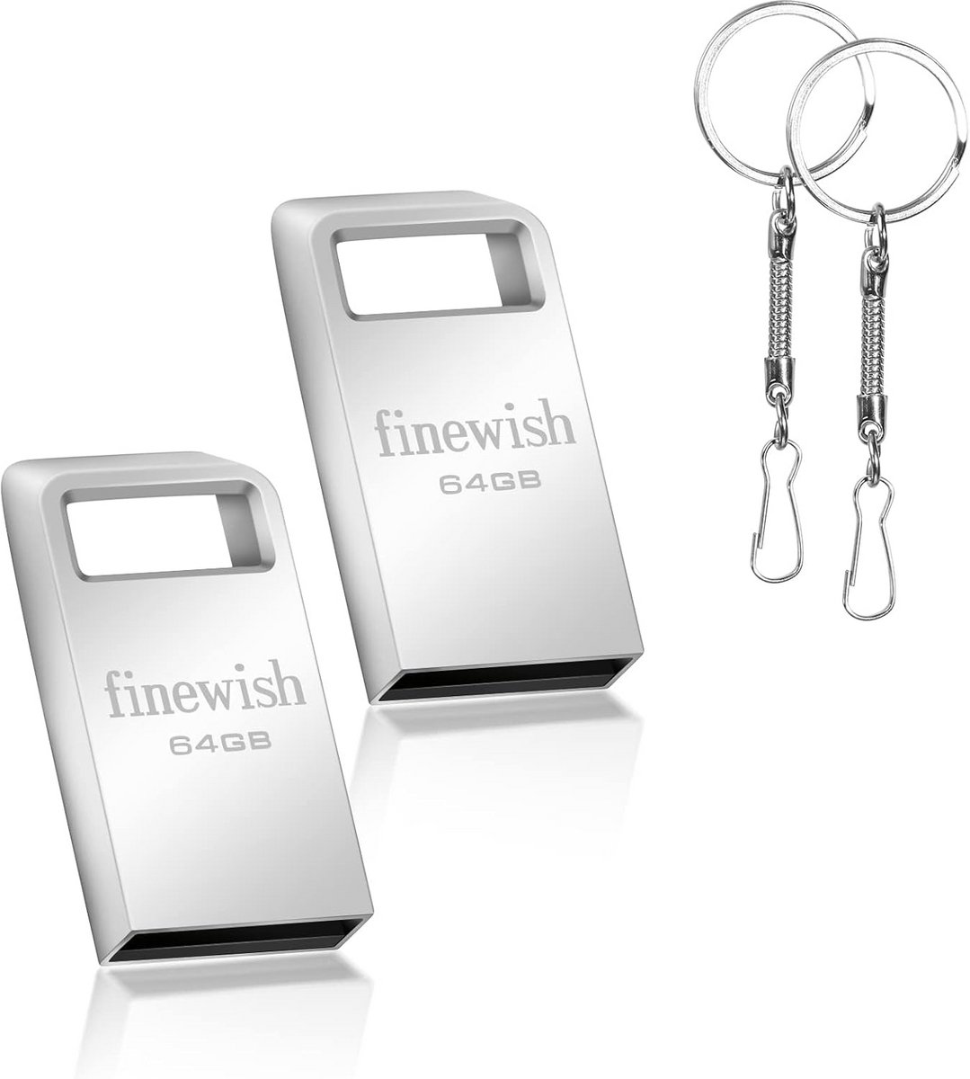 2-Pack USB Sticks 64 GB Metalen Geheugenkaart met Sleutelhanger