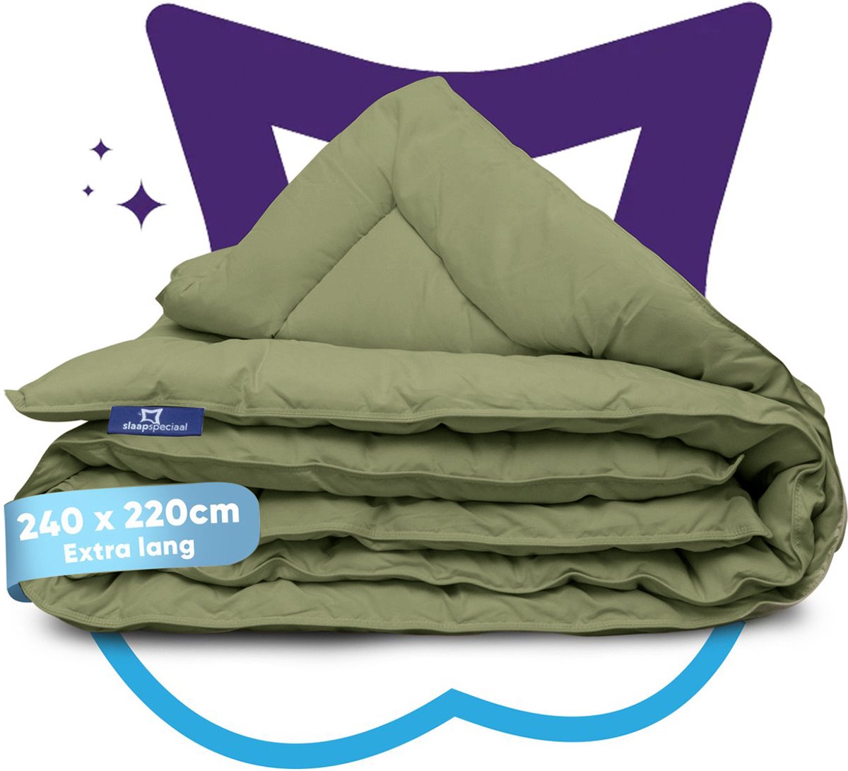 Slaapspeciaal eazydekbed 240x220 cm Mosgroen – Wasbaar Hoesloos Dekbed Zonder Overtrek – All Year Dekbed – Lits Jumeaux Dekbed – Extra Lang – Anti Allergisch – Perfect Voor Elke Seizoen