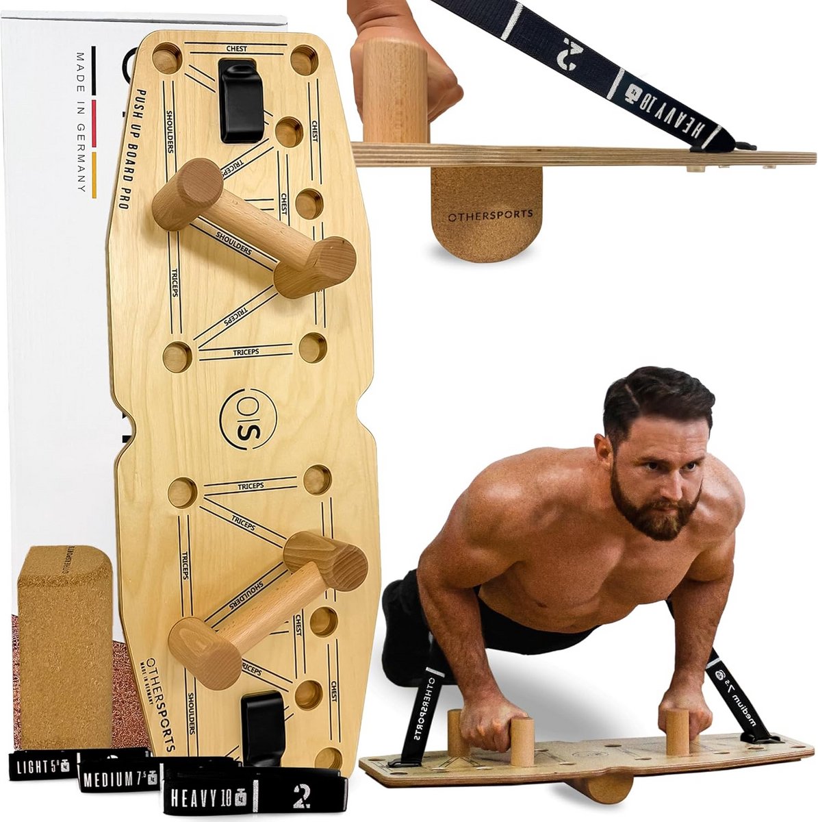 Houten Push-up Board met Balans en Weerstandsbanden voor Maximale Borsttraining