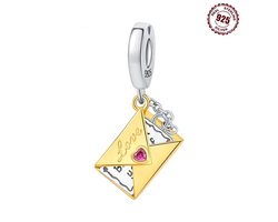 foto van Fler® | Bedel | Past op populaire bedelarmbanden (standaard - 3mm) | Liefdesbrief Envelop Bedel | Hangbedel Charm | 925 sterling zilver | Roze emaille | Armband Kraal | Valentijnsdag Cadeau | Sinterklaas kado | Kerstcadeau | Verjaardagsgeschenk