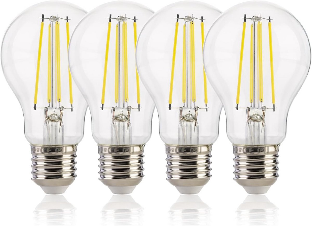 4 stuks E27 LED Filament Lampen Koudwit 4000K - 7W Vervanging voor 60W - 806 Lumen - A60 Edison Stijl