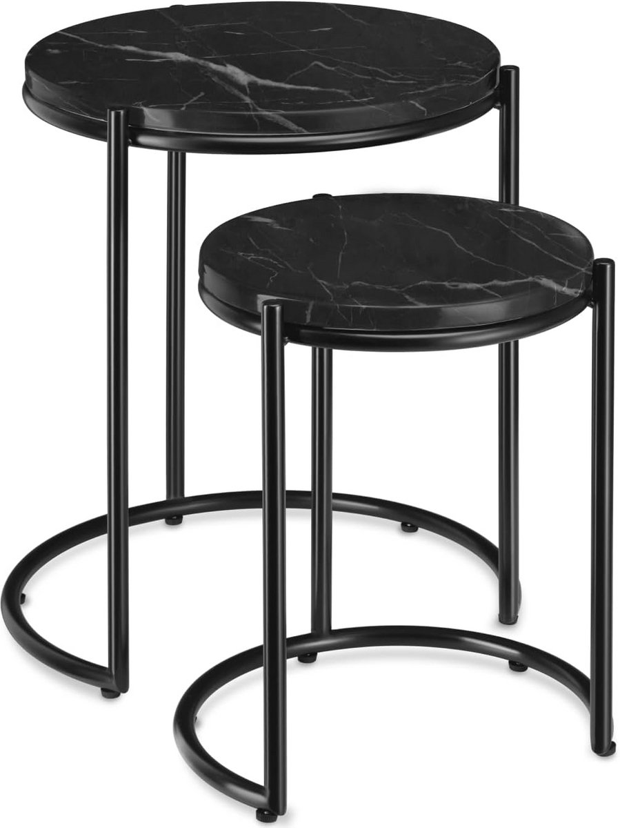 Set van 2 Nestbare Salontafels met Marmeren Blad - Klein & Groot Bijzettafeltje