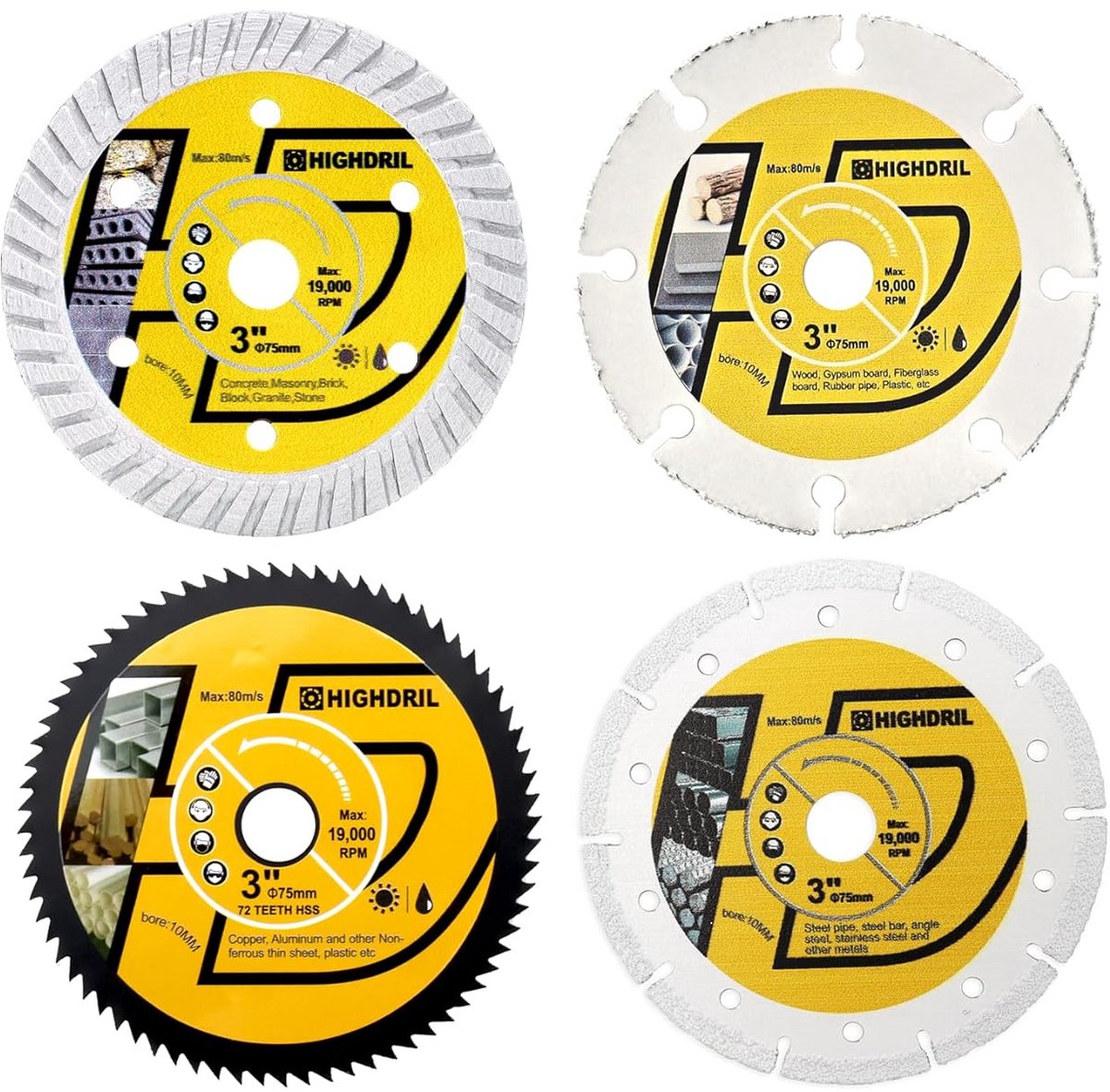 Diamant HSS Hardmetaal Cirkelzaagblad Set 75mm voor Diverse Materialen