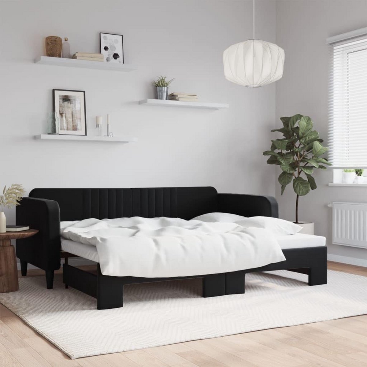 Uitschuifbare Slaapbank met Trolleybed 90x200 cm - Zwart Fluweel