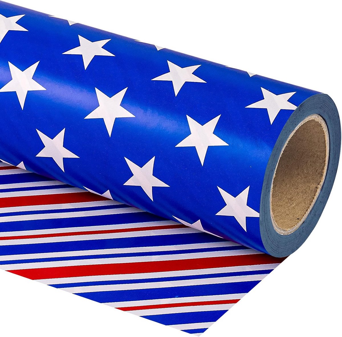 Stijlvol Omkeerbaar Inpakpapier - Rood Blauw Wit Strepen & Sterren - Voor Feestdagen en Cadeaus