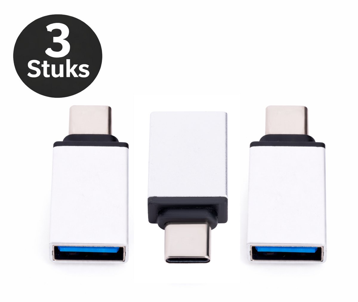 USB-C naar USB-A Adapter – USB 3.0 – Set van 3 Stuks – Zilver