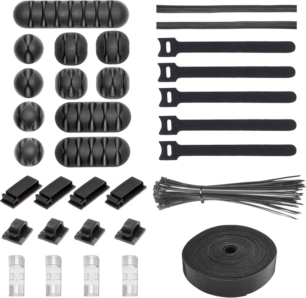Kabel Organizer Kit - Complete Kabelbeheer Set - 132+ Delige Set - Zelfklevend & Herbruikbaar - Gleufkabelhouders, Zelfklevende Kabelklemhouders, Kabelbinders met snelkoppeling, Haaklus-snoerbanden, Herbruikbare Haaklus-snoerbanden, Kabelhuls Split.