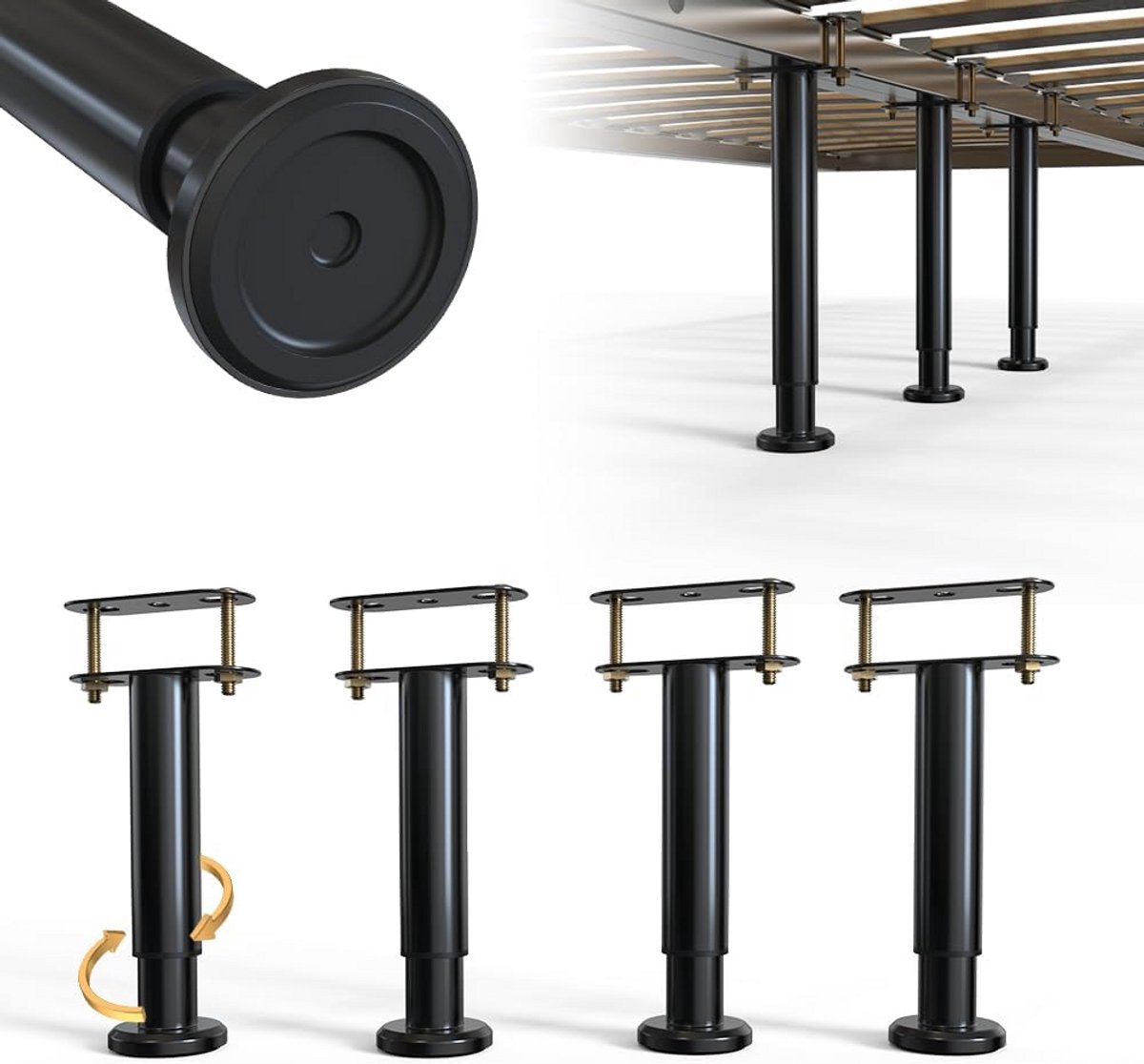 4x In Hoogte Verstelbare Steunpoten voor Bedframe - Extra Stevig Staal - Stiller en Stabieler