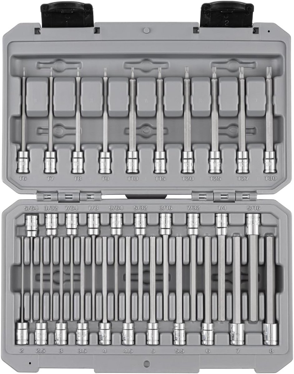 31-delige Lange Inbus & Torx Bit Socket Set 1/4" Aandrijving - Inclusief Opbergkoffer