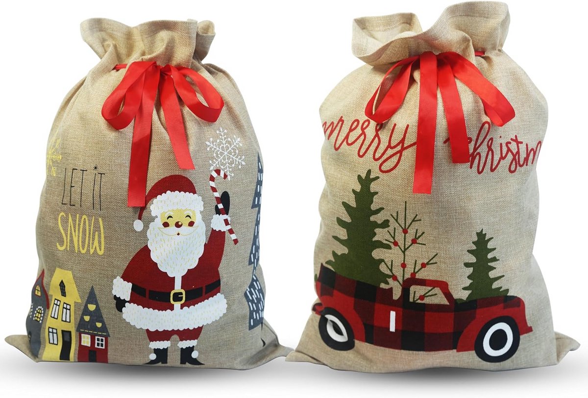 Kerstzakken van Jute 50x70 cm - Pack van 2 - Herbruikbare Cadeauzakken