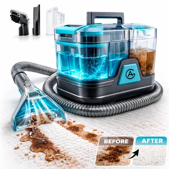 AG Vlekkenreiniger & Tapijtreiniger – 400W Krachtige Draagbare 4-in-1 Bank Reiniger, Zetelreiniger, Meubelreiniger & Autoreiniger met Self-Cleaning - Dubbele Watertank 2 Liter - Carpet Cleaner met 4 Opzetstukken voor Tapijt, Banken, Stoel & Matras