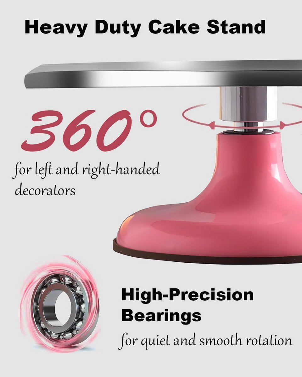 Aluminiumlegering draaibare cakeplate 30,5 cm incl. decoratie set - roze