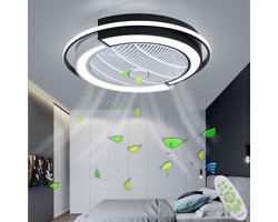 LED plafondventilator met dimbare verlichting, afstandsbediening, geruisloos, verstelbare windsnelheid, 58 cm, zwart-wit