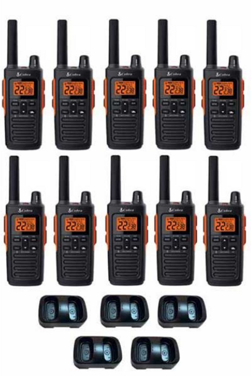 Set van 10 Cobra RX680 vergunning vrije portofoons PMR446 IP54 met tafellader
