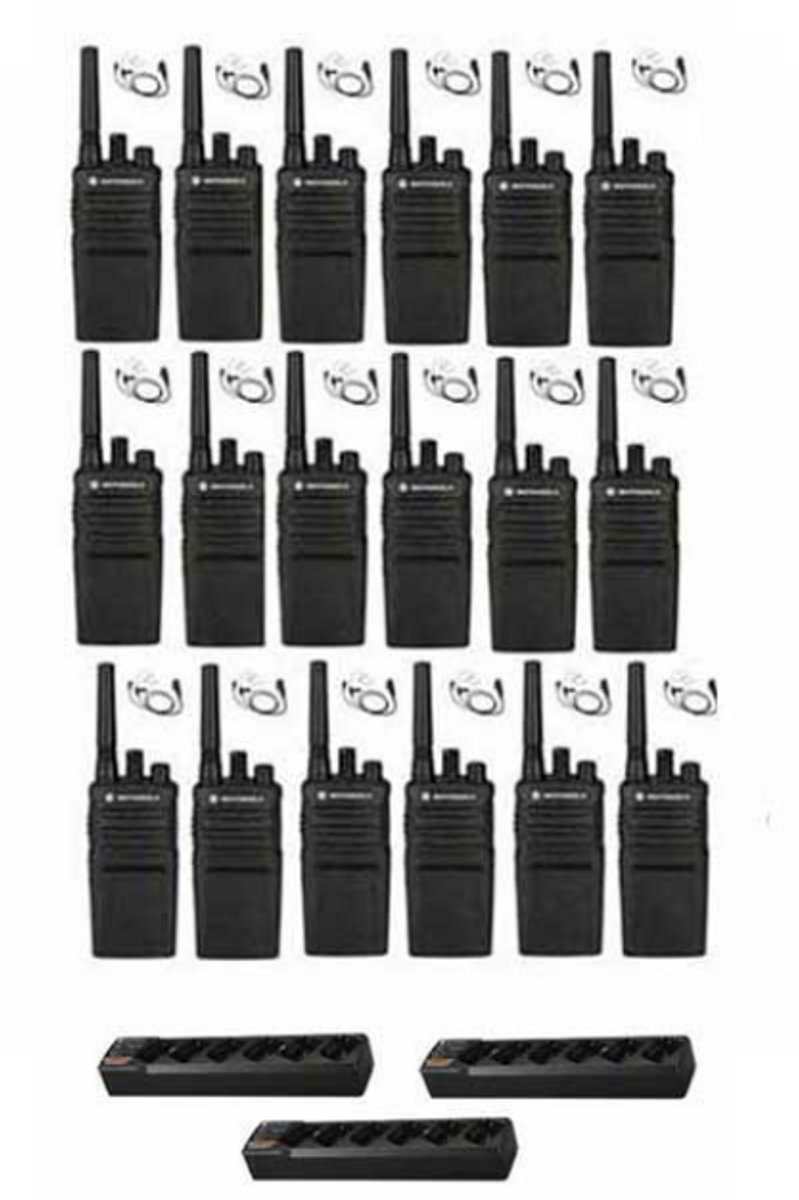Set van 18 Motorola XT420 UHF IP55 PMR446 Portofoon met multiladers en beveiliging oortje