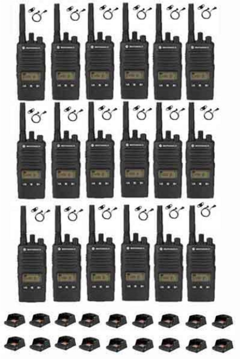 Set van 18 Motorola XT460 IP55 PMR446 met D-shape oortje M1 2-Pins en tafellader