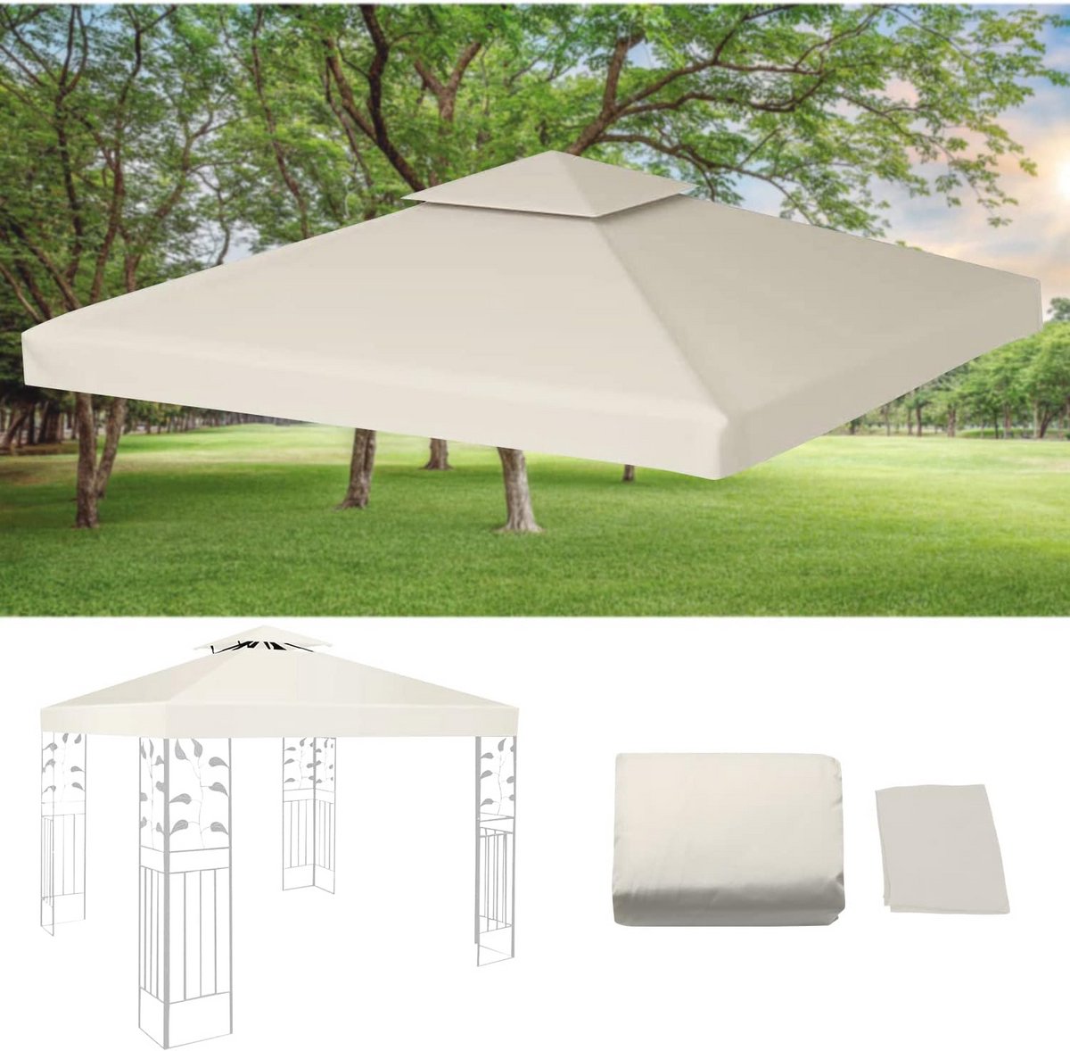 Waterdicht Vervangend Dak voor Paviljoen of Partytent 3x3 Meter - Beige
