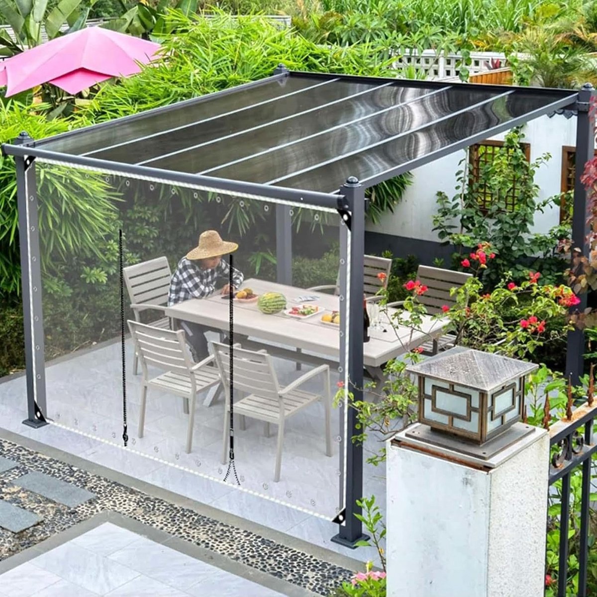 Waterdicht Transparant Zijpaneel met Rits voor Pergola en Tuinhuisje
