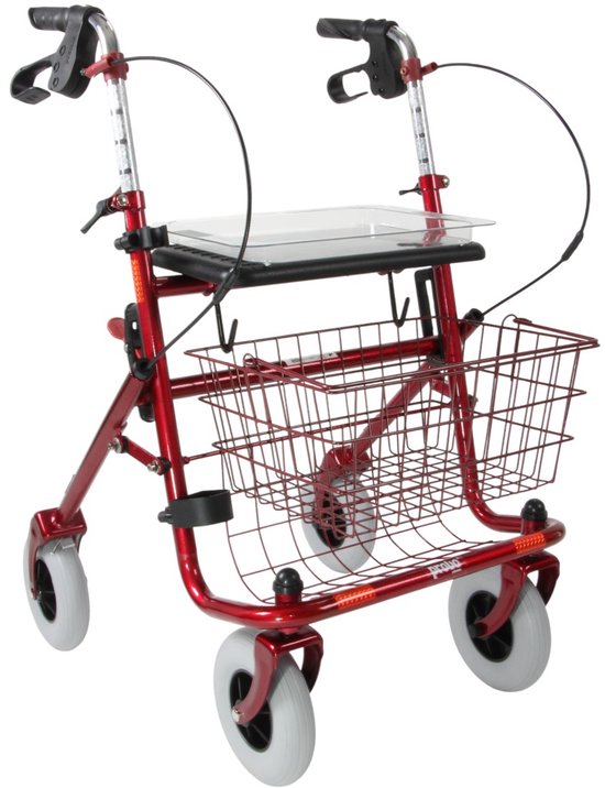 Premis Provo 2e Generatie Rollator Metallic Rood – Lichtgewicht, Inklapbaar, Max. 120 kg, Verstelbare Hoogte, Veilig & Comfortabel