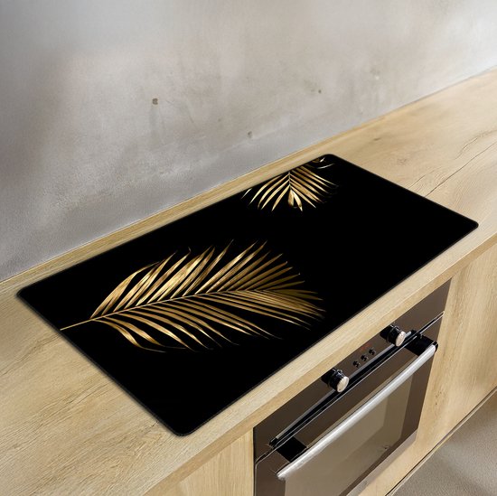 KitchyMist Inductie Beschermer 80x52 cm - Gouden Bladeren - Kookplaat Beschermer - Afdekplaat voor Kookplaat - Inductie Mat - Spatscherm Achterwand Keuken
