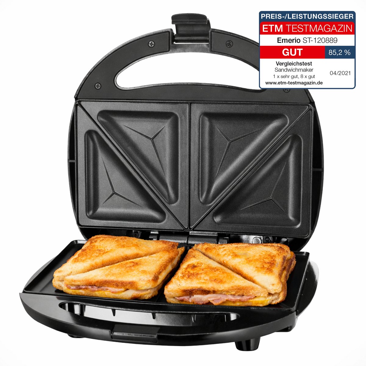 Emerio Tosti Apparaat - 750W - Sandwich maker - Anti-aanbaklaag - Bakplaat - ST-120889 - Zwart
