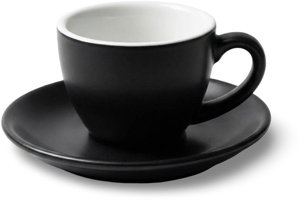 6 x Mat zwarte espresso kopjes Nero - 7 cl. incl. bijpassende schotel