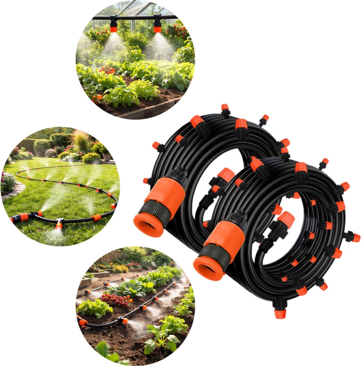 Goodz4All Compleet Irrigatiesysteem Druppelslang 2 Koppelbare Sets van 20 Meter met 20 Verstelbare Sproeiers en Universele Koppeling voor op de Kraan - Tuinsproeier Waterdruppellaar voor planten Druppelaar Sproeier voor Tuin Kas Patio Gazon