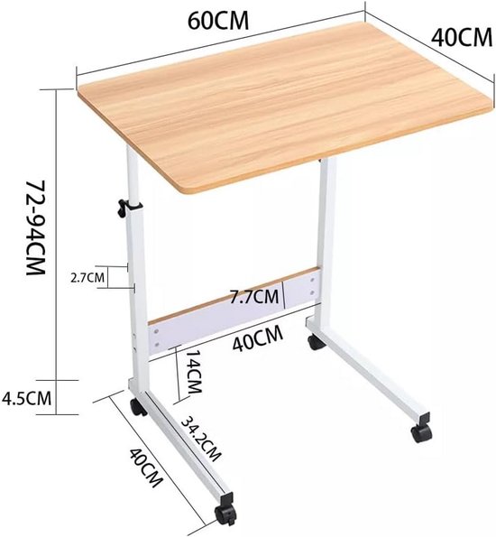 In hoogte verstelbare bedtafel met wielen - Roltafel voor laptop, bank en ziekenhuis — afbeelding 5
