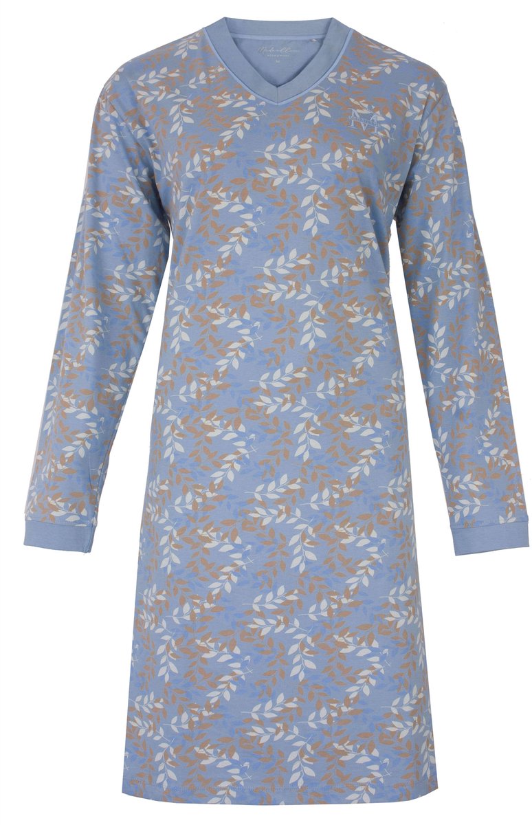 Medaillon Dames Nachthemd - Lange Mouwen - Allover print - Blauw