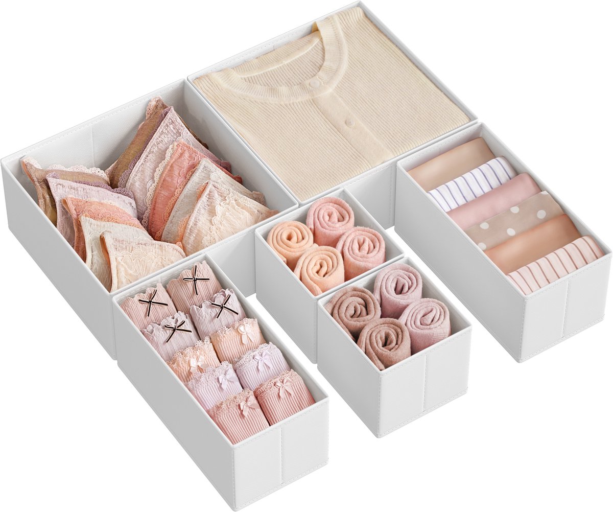 SONGMICS - Organizer - Ladekast Organizer - Lade Organizer Set van 6 - Opvouwbare Opbergdozen - Voor Sokken Ondergoed Sjaals