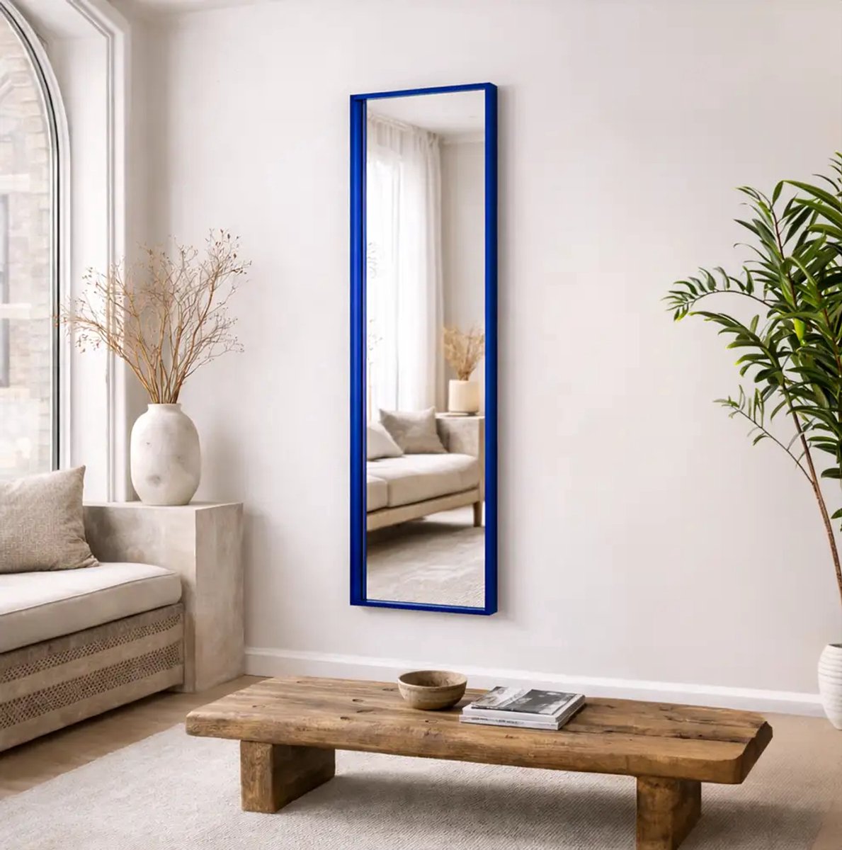 Wandspiegel Rechthoek met Plexiglas 40x135cm Blauw - Passpiegel Blauw - Passpiegel hangend